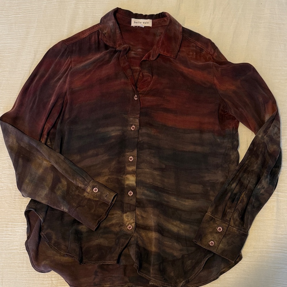 Bella Dahl Red and Brown Casual Button Down Shirt